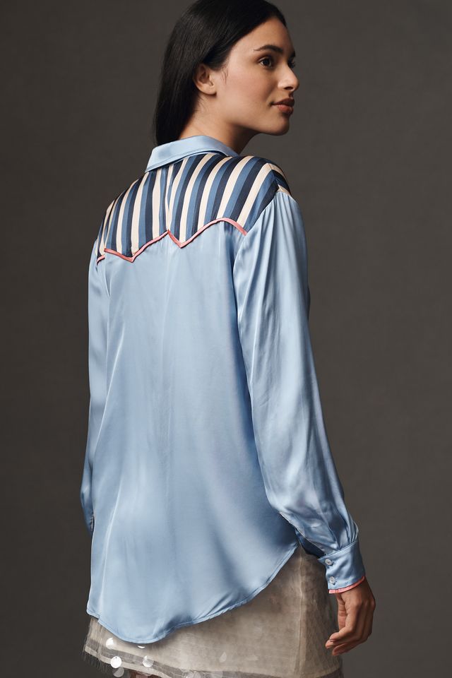 Maeve Long-Sleeve Silky Western Buttondown Blouse #1