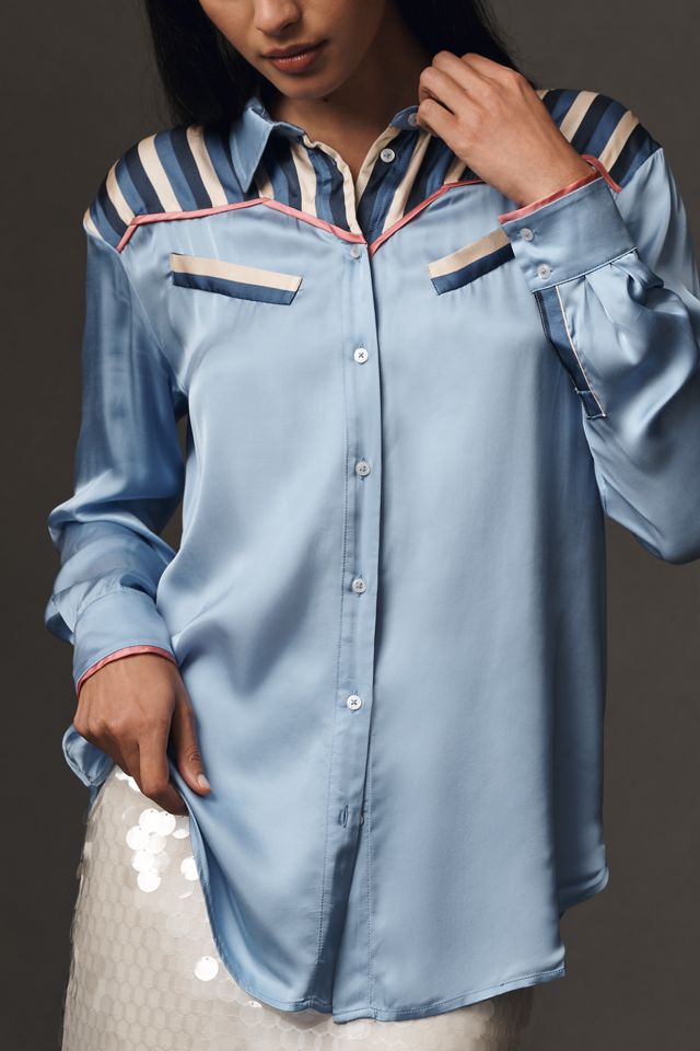 Maeve Long-Sleeve Silky Western Buttondown Blouse #3