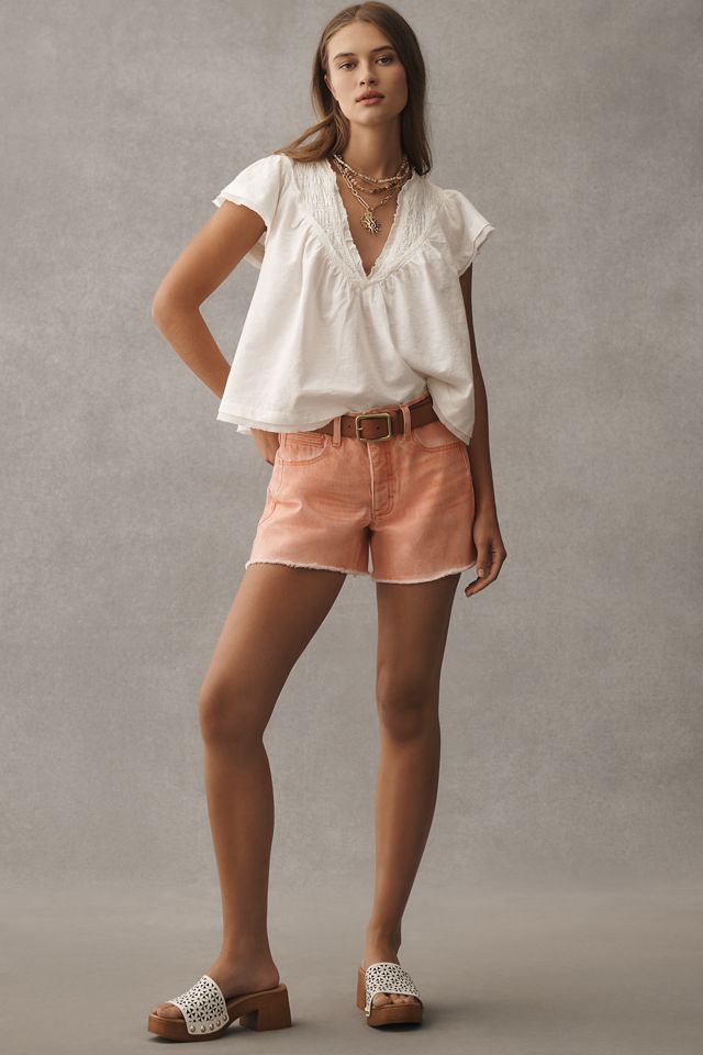 By Anthropologie Short-Sleeve Smocked Linen-Blend Blouse #3