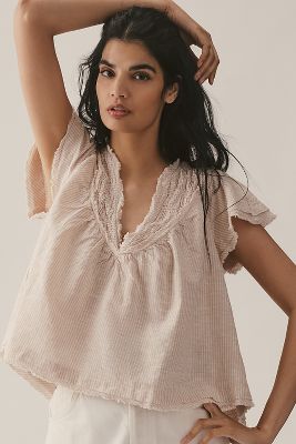By Anthropologie Balloon-Sleeve Scoop-Neck Collared Blouse