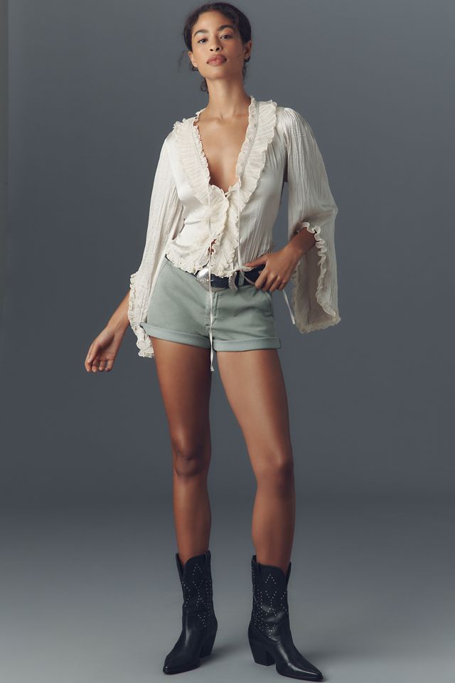 By Anthropologie Long-Sleeve Ruffled Tie-Front Top #3