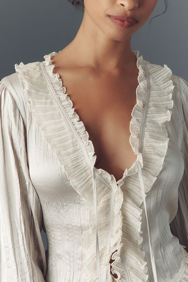 By Anthropologie Long-Sleeve Ruffled Tie-Front Top #4