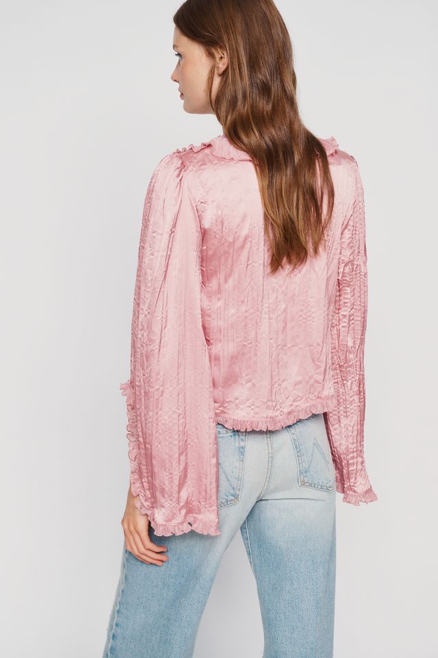 Top By Anthropologie a Maniche Lunghe con Volant e Allacciatura Frontale #1