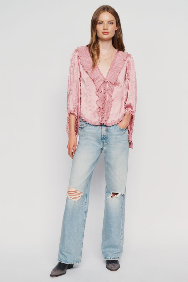 Top By Anthropologie a Maniche Lunghe con Volant e Allacciatura Frontale #2