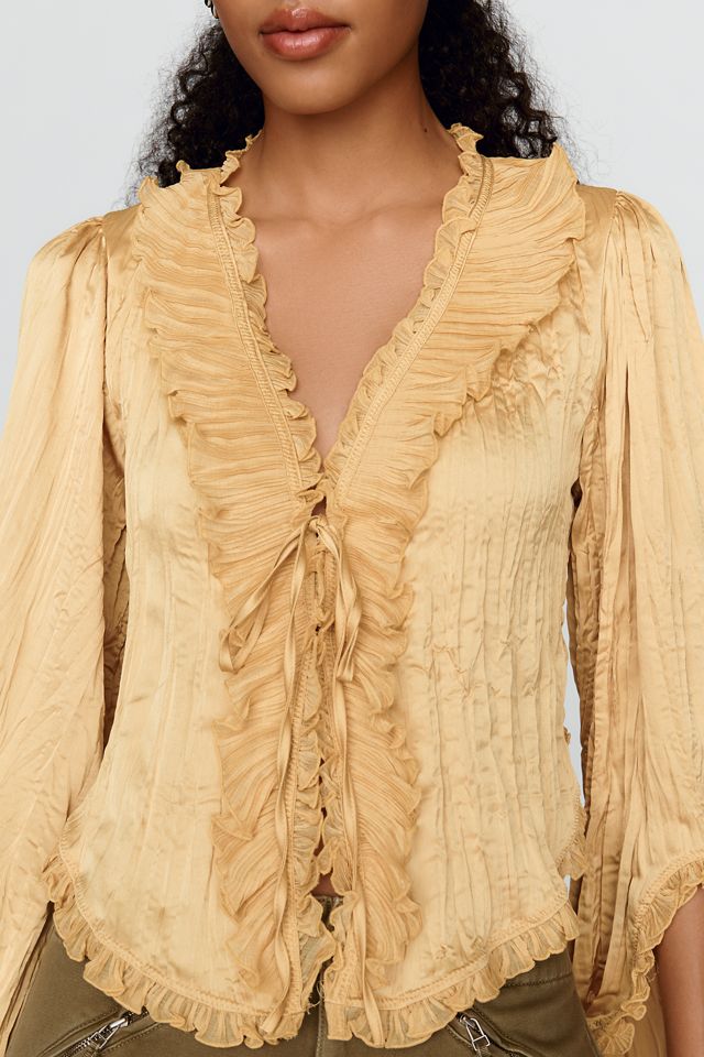 By Anthropologie Long-Sleeve Ruffled Tie-Front Top #1