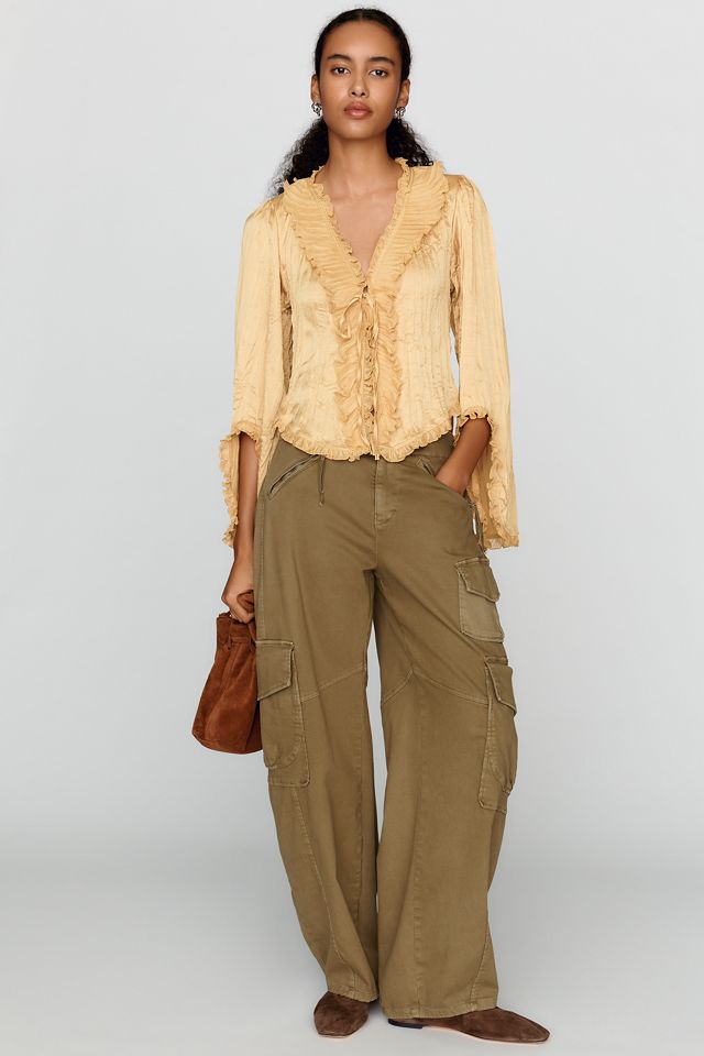 By Anthropologie Long-Sleeve Ruffled Tie-Front Top #3