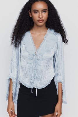By Anthropologie Mariana Ruffled Tie Front Top