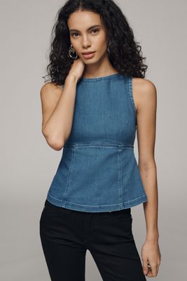 Pilcro Sleeveless Open-Back Denim Peplum Top