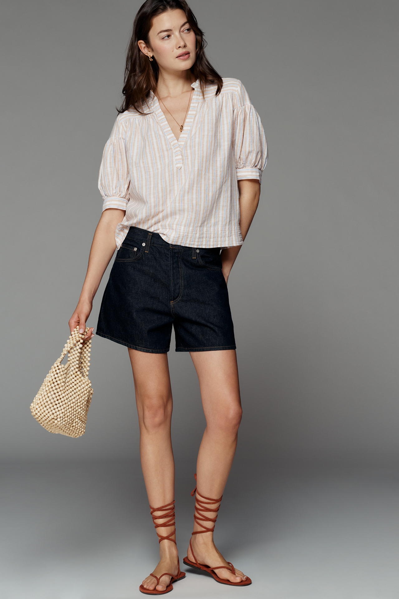 By Anthropologie Darcey Linen Cotton Popover Swing Top