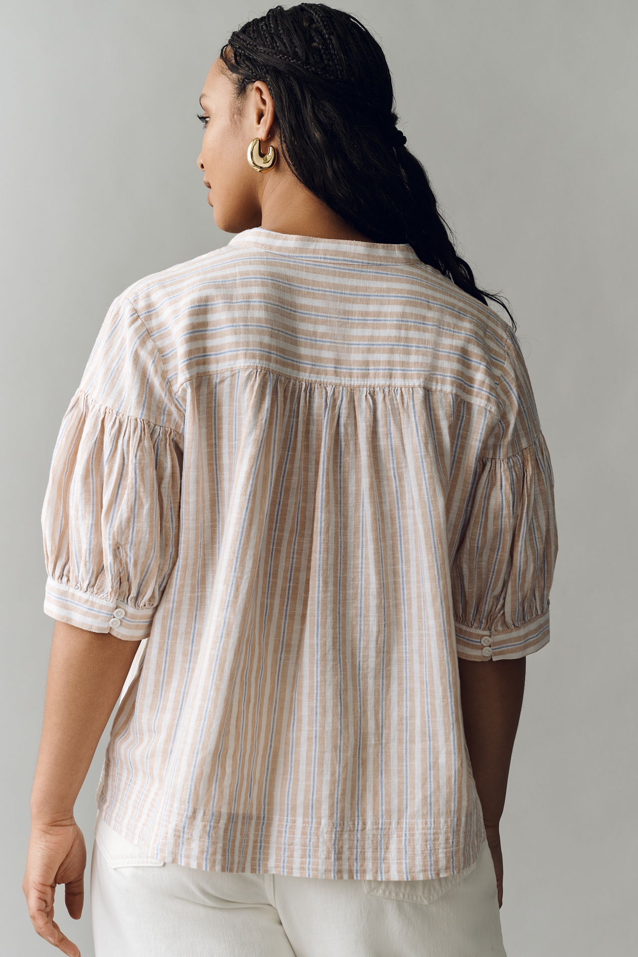 By Anthropologie Darcey Linen Cotton Popover Swing Top