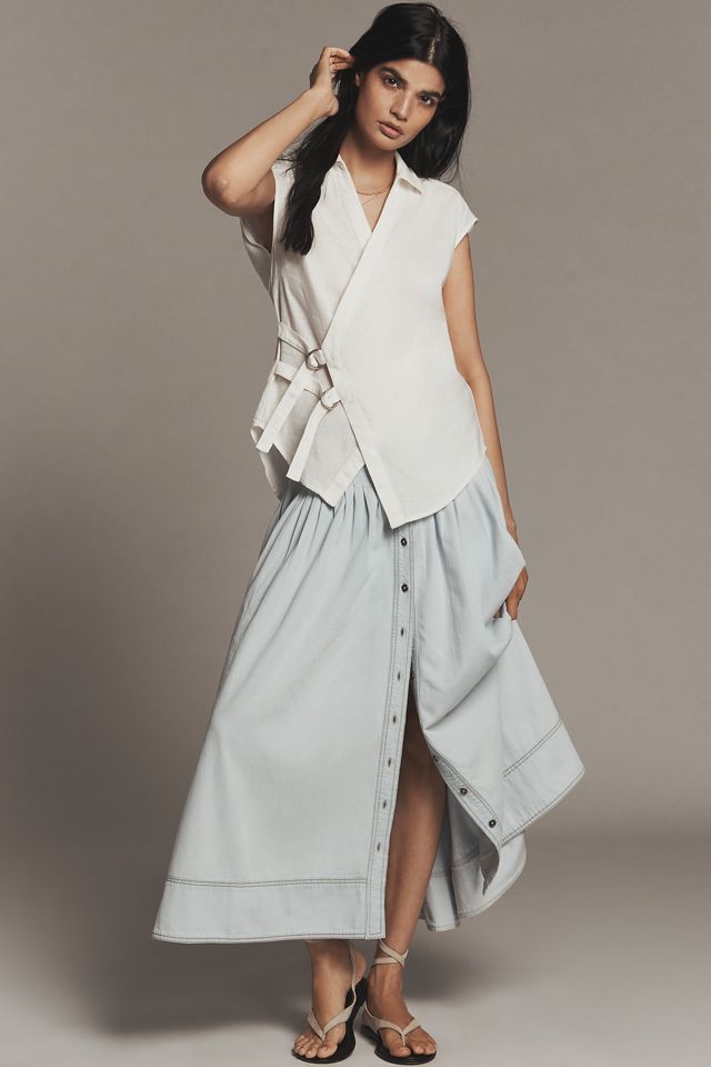 Pilcro Belted Wrap Linen Cotton Blouse #1