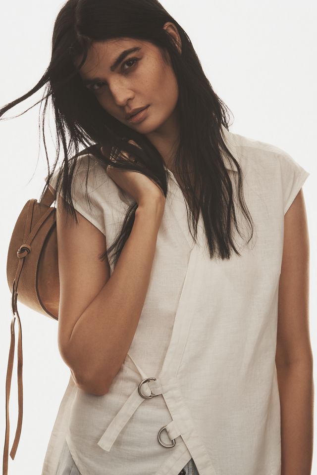 Pilcro Belted Wrap Linen Cotton Blouse #3