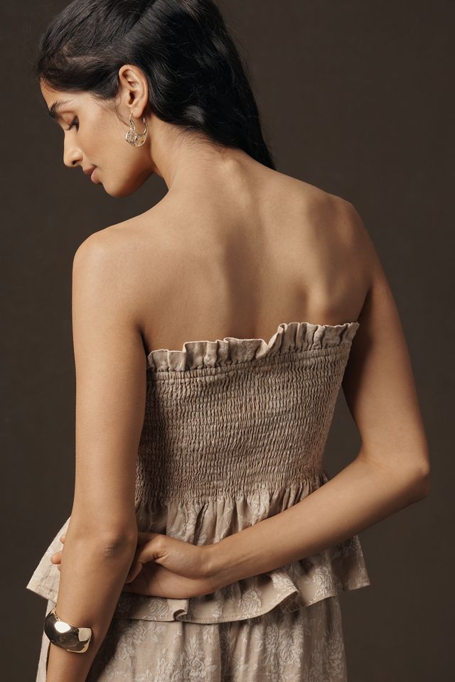 By Anthropologie Linen Cotton Smocked Strapless Top #1