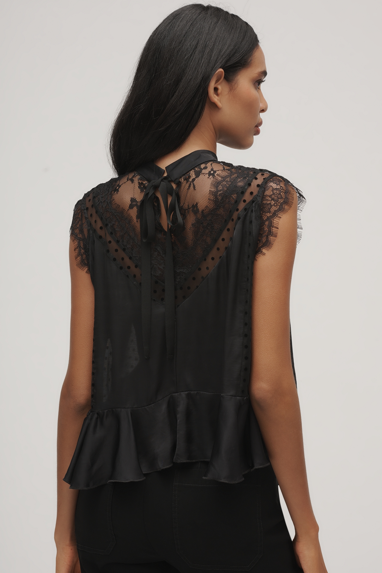 By Anthropologie Sheer Lace Peplum Blouse