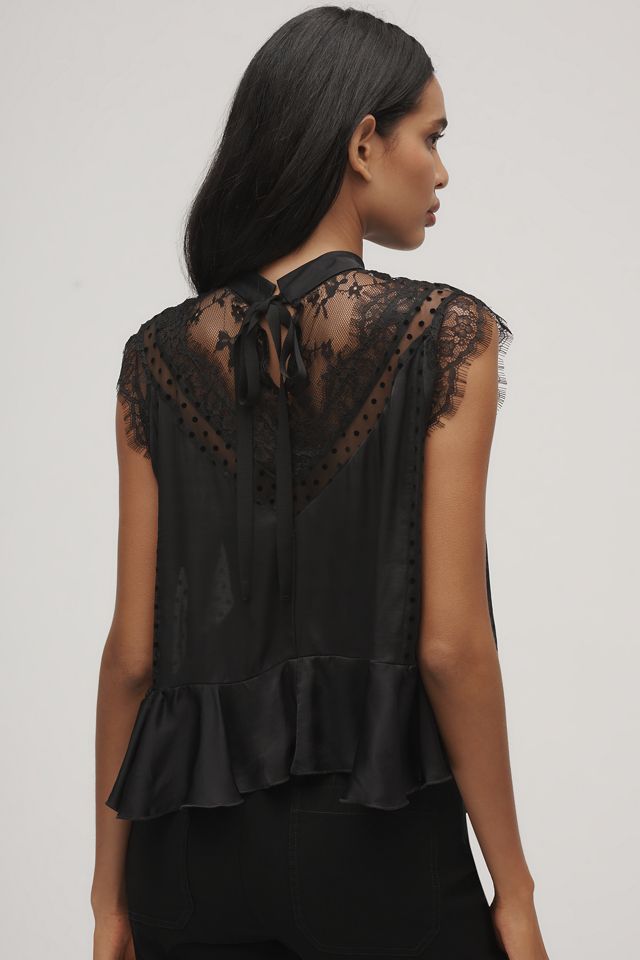 By Anthropologie Sheer Lace Peplum Blouse