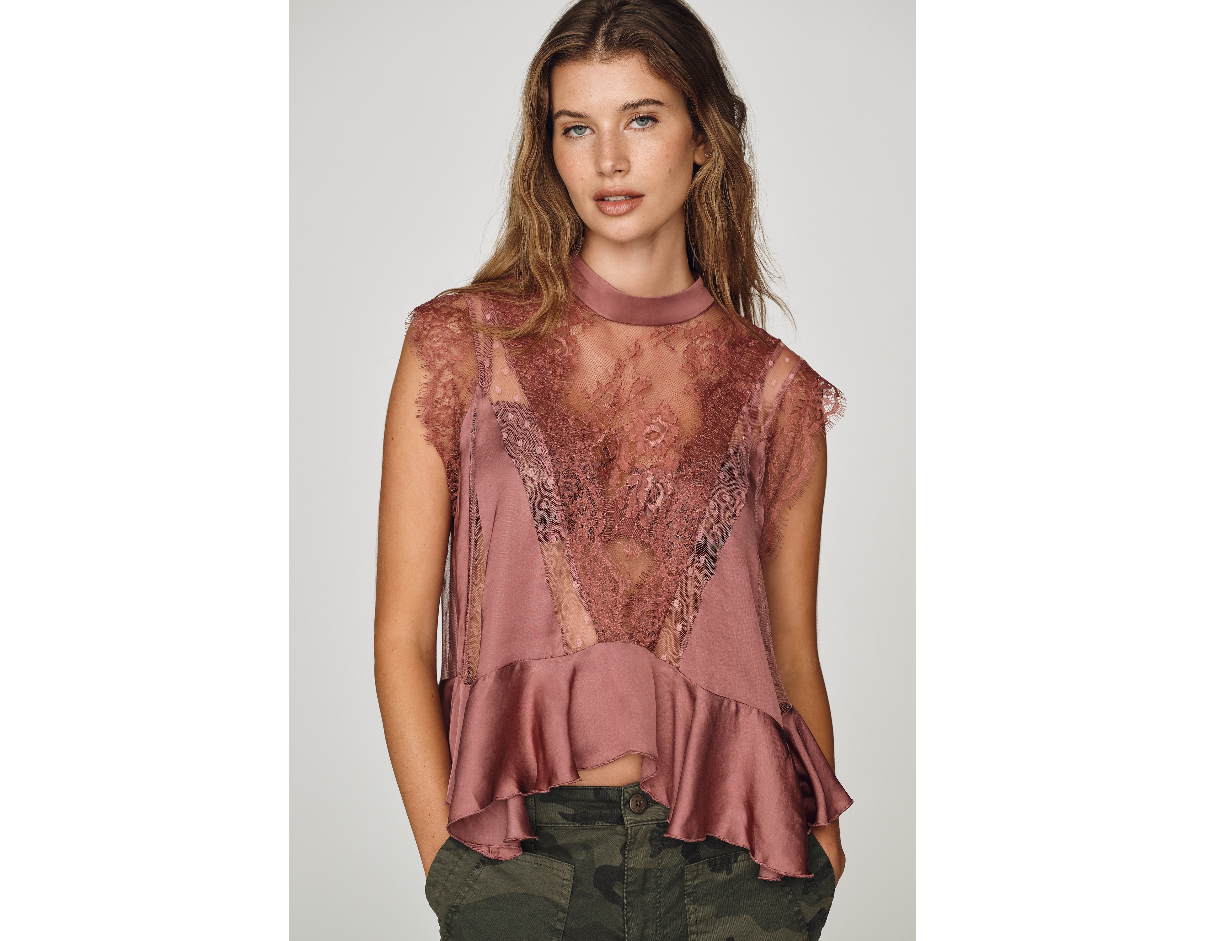 Harmony Sheer Lace Peplum Blouse