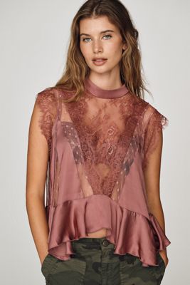 By Anthropologie Harmony Sheer Lace Peplum Blouse