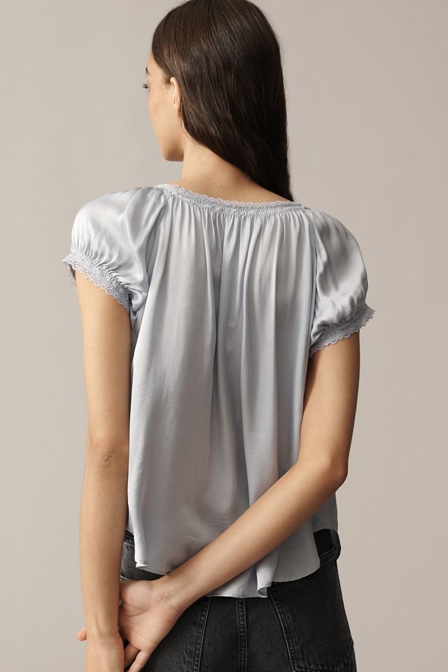 By Anthropologie Short-Sleeve Silky Peasant Top #2