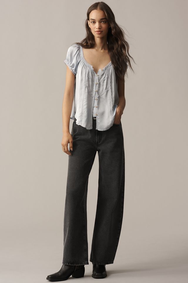 By Anthropologie Short-Sleeve Silky Peasant Top #3