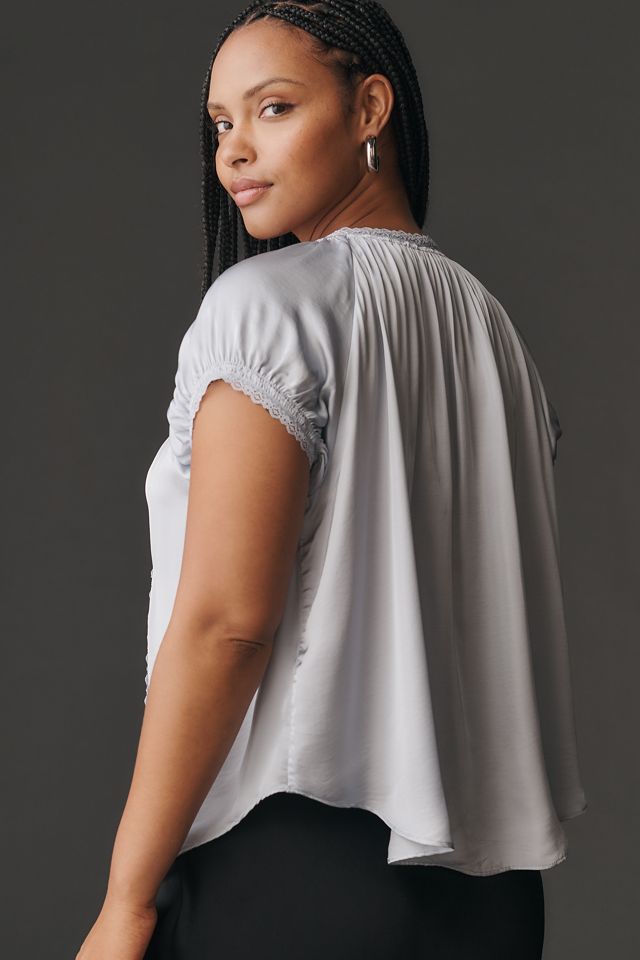 By Anthropologie Short-Sleeve Silky Peasant Top #5