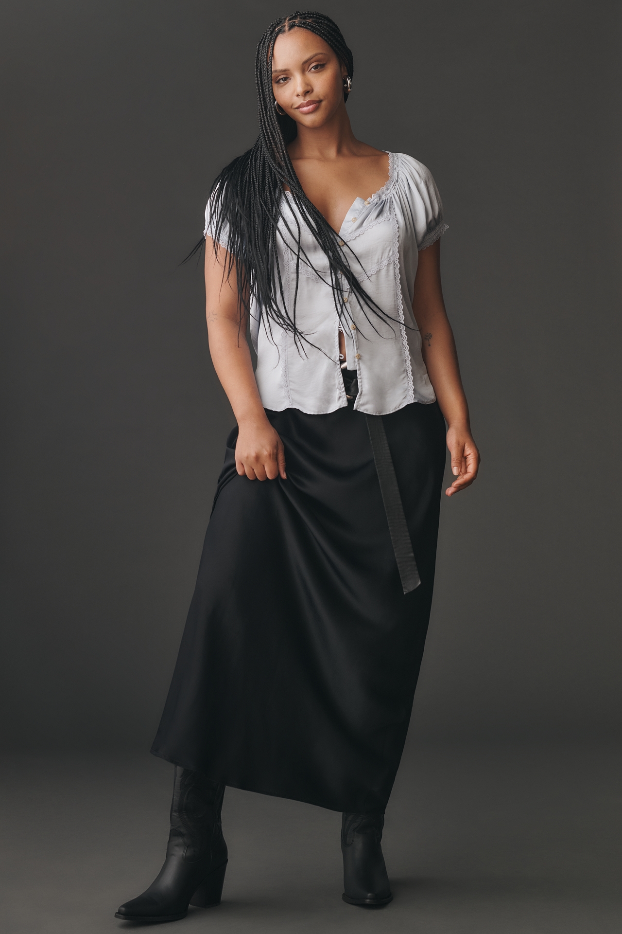 By Anthropologie Short-Sleeve Silky Peasant Top