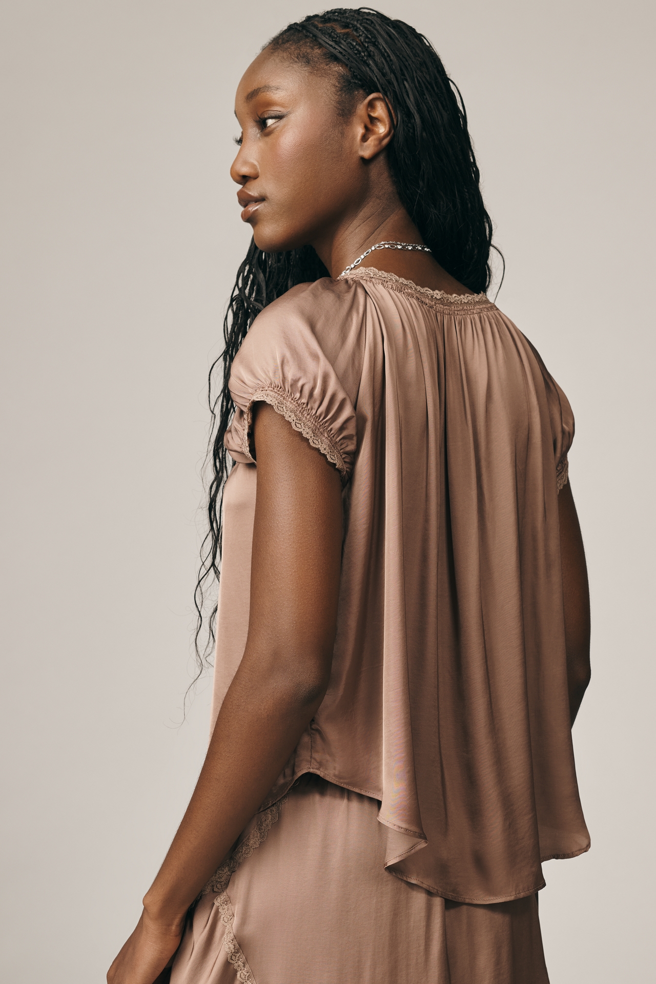 By Anthropologie Short-Sleeve Silky Peasant Top