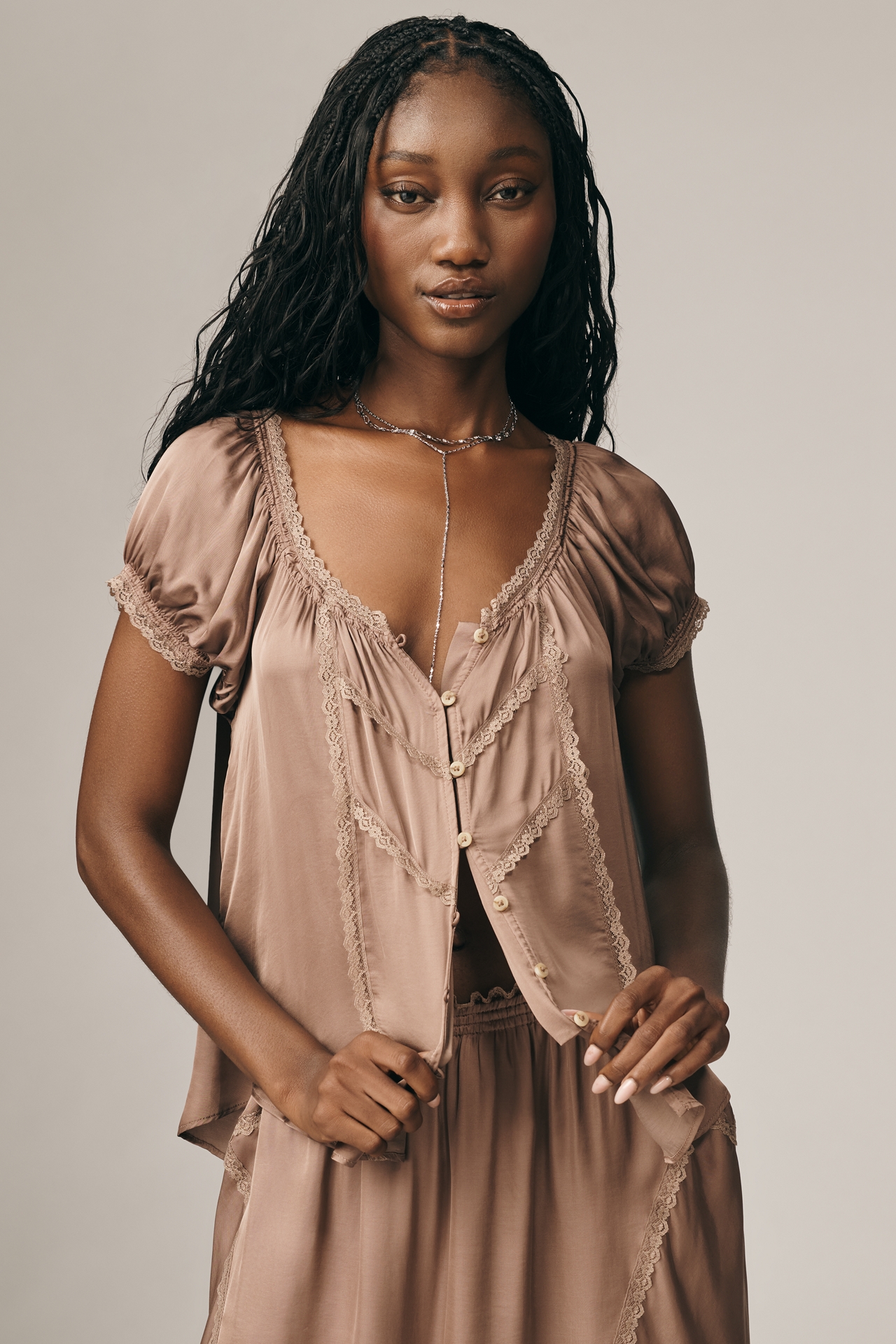By Anthropologie Short-Sleeve Silky Peasant Top