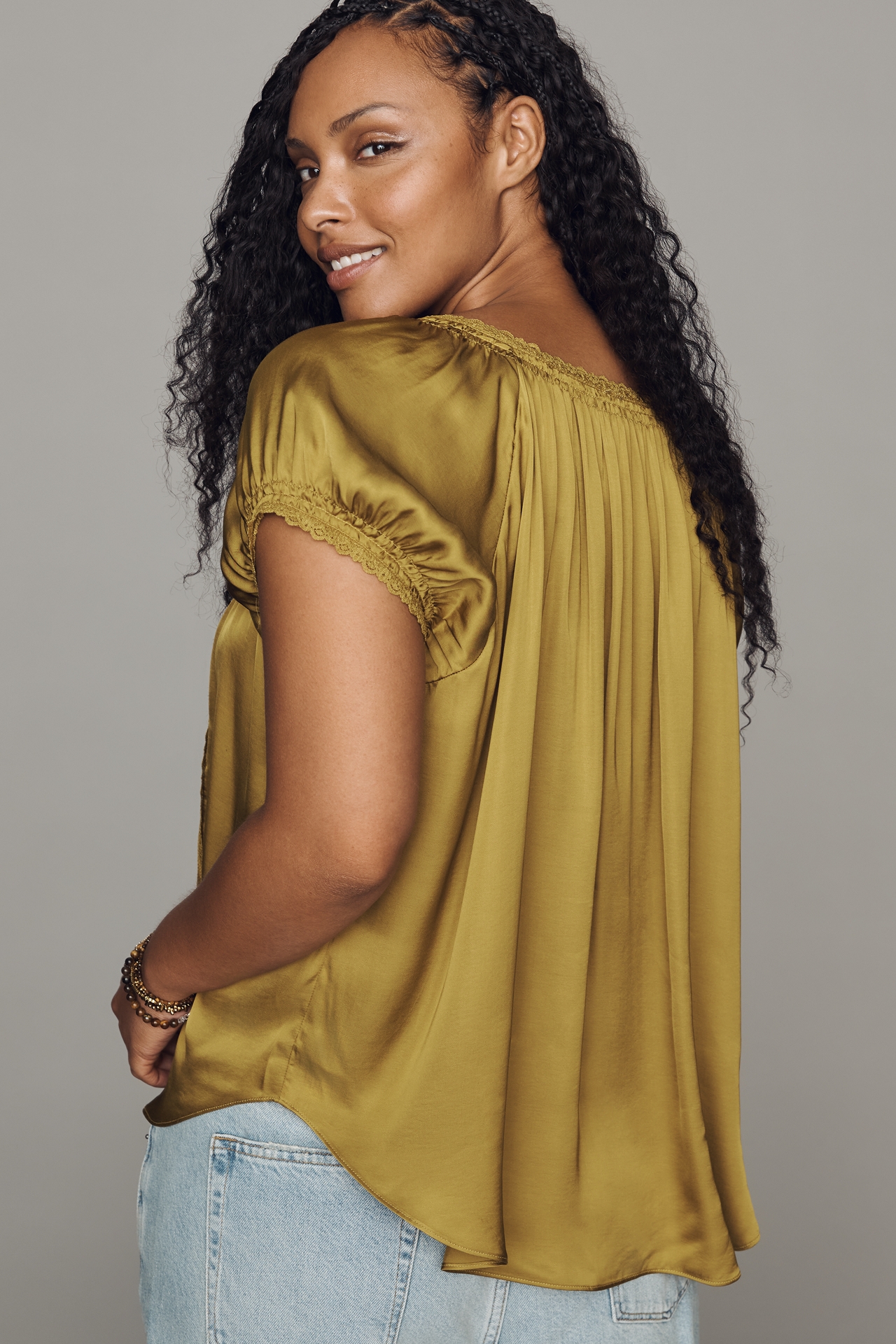 By Anthropologie Amber Short-Sleeve Silken Top