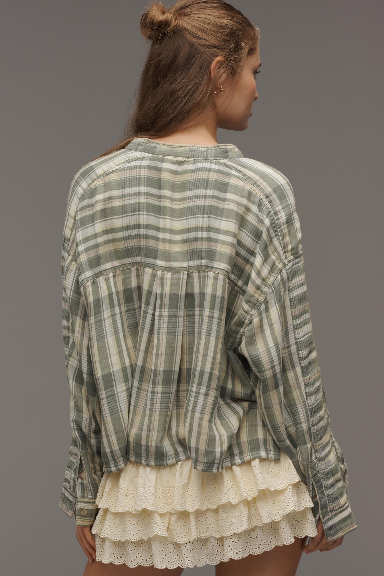 Pilcro Long-Sleeve Buttondown Swing Top