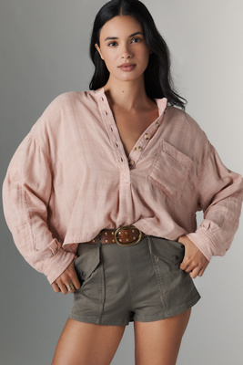 Pilcro Long-sleeve Buttondown Swing Top In Pink