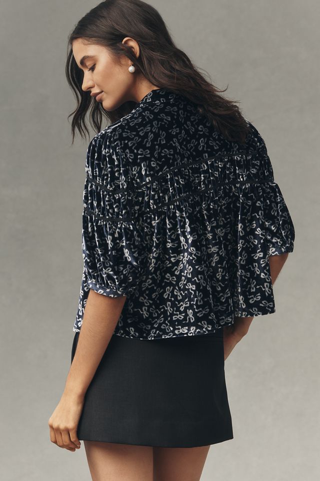 The Leandra Velvet Shirred Yoke Blouse by Maeve #2