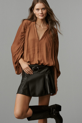 By Anthropologie Long-sleeve Ruched Dolman Top In Brown