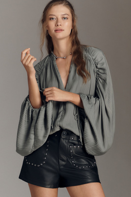 By Anthropologie Long-sleeve Ruched Dolman Top In Gray