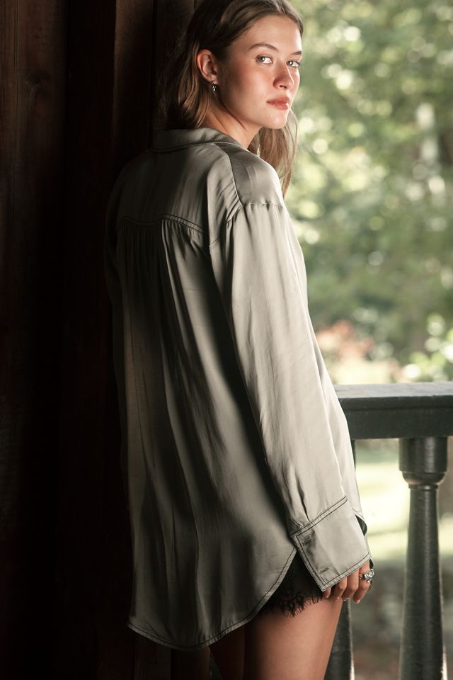 Pilcro Longline Silky Buttondown Shirt #2