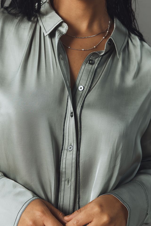 Pilcro Longline Silky Buttondown Shirt #4