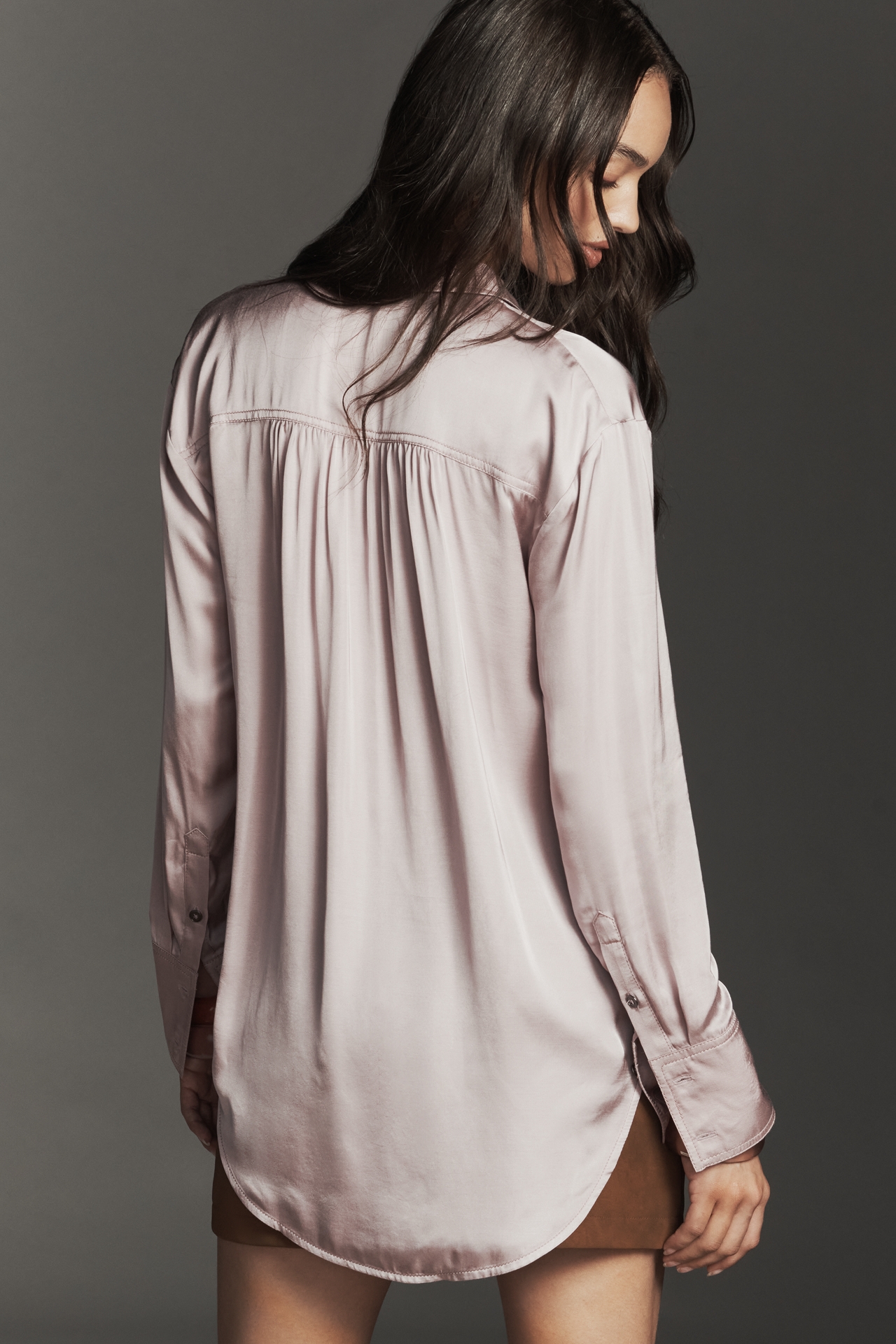 Pilcro Longline Silky Buttondown Shirt