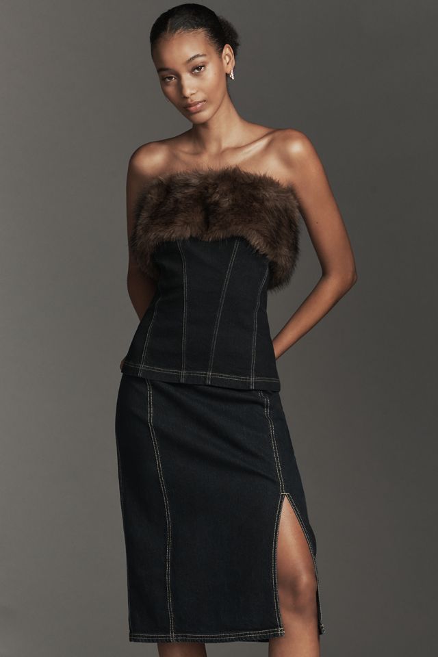 Pilcro Strapless Faux-Fur Trim Corset Top #2