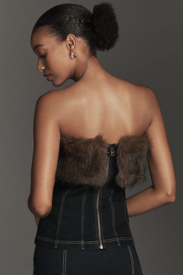 Pilcro Strapless Faux-Fur Trim Corset Top #1
