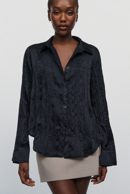 By Anthropologie Long-Sleeve Ruffled Silken Blouse by Anthropologie