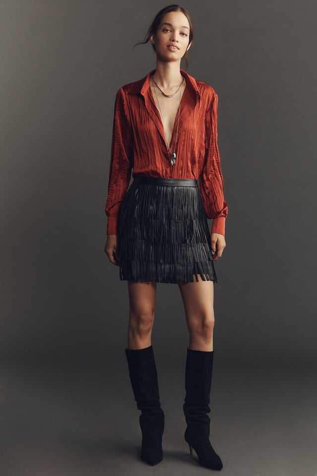 By Anthropologie Long-Sleeve Ruffled Silky Blouse #1