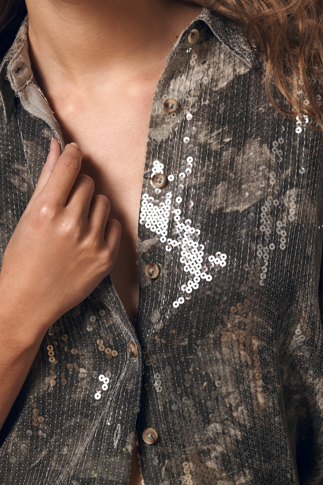 Pilcro Short-Sleeve Sequin Buttondown Blouse