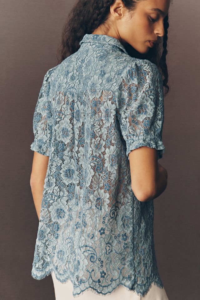 The Aly Lace Puff-Sleeve Blouse by Pilcro #1