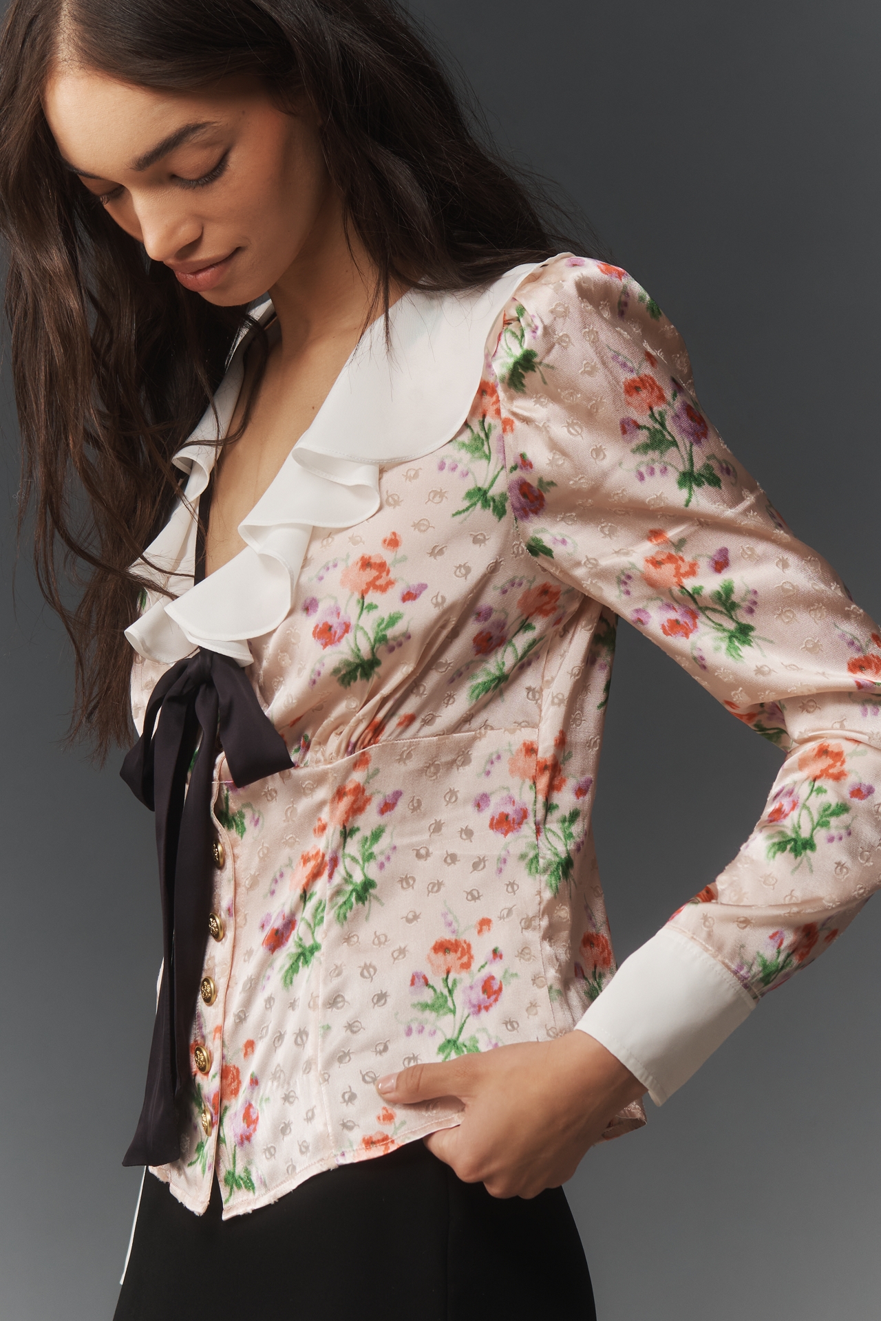 Maeve Long-Sleeve Ruffle-Front Blouse