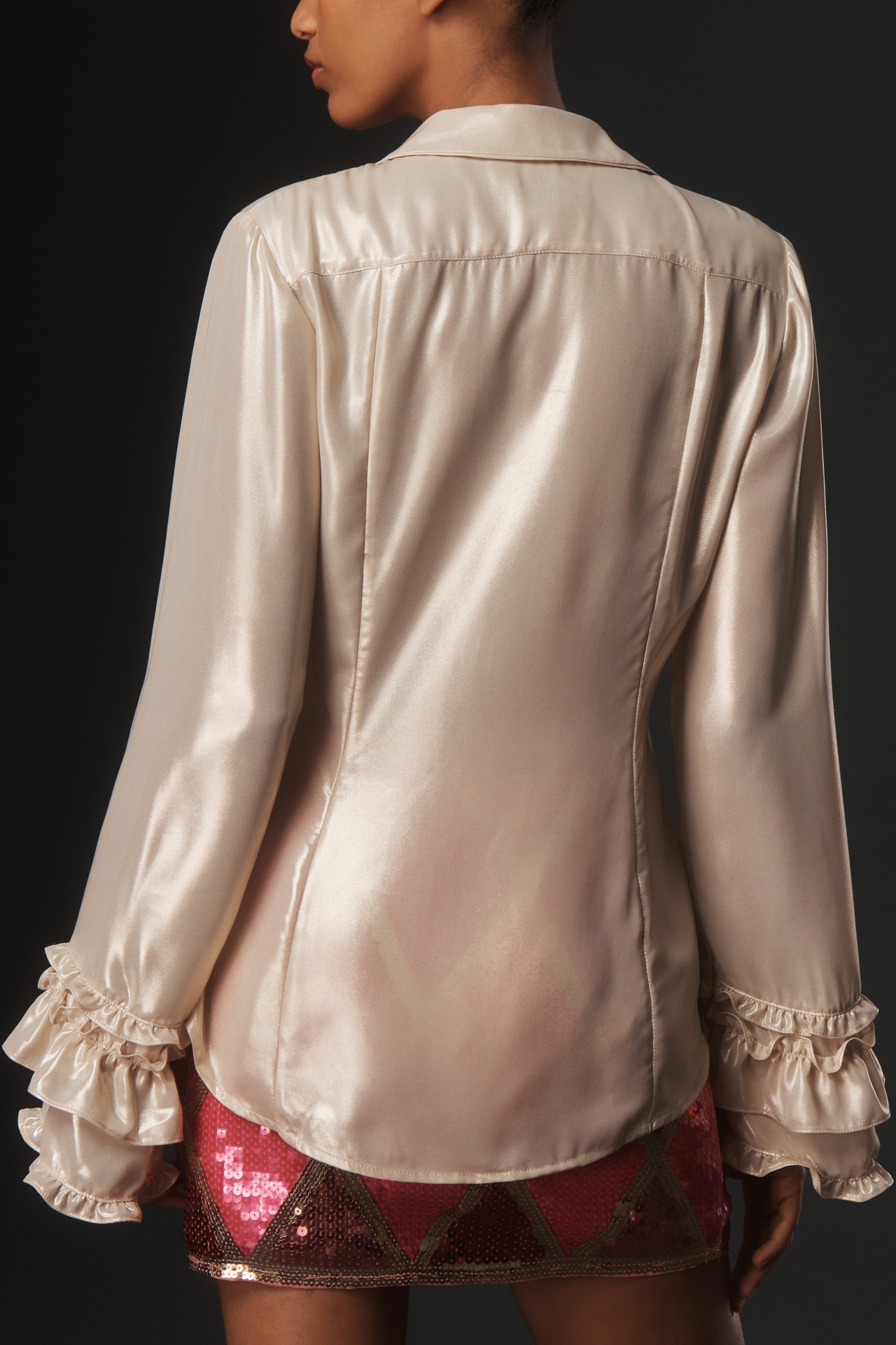 Maeve Long-Sleeve Flounce Buttondown Blouse