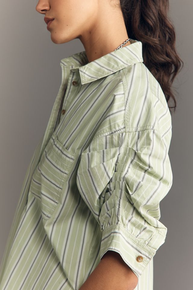 Pilcro Ruched Sleeve Buttondown Shirt | Anthropologie