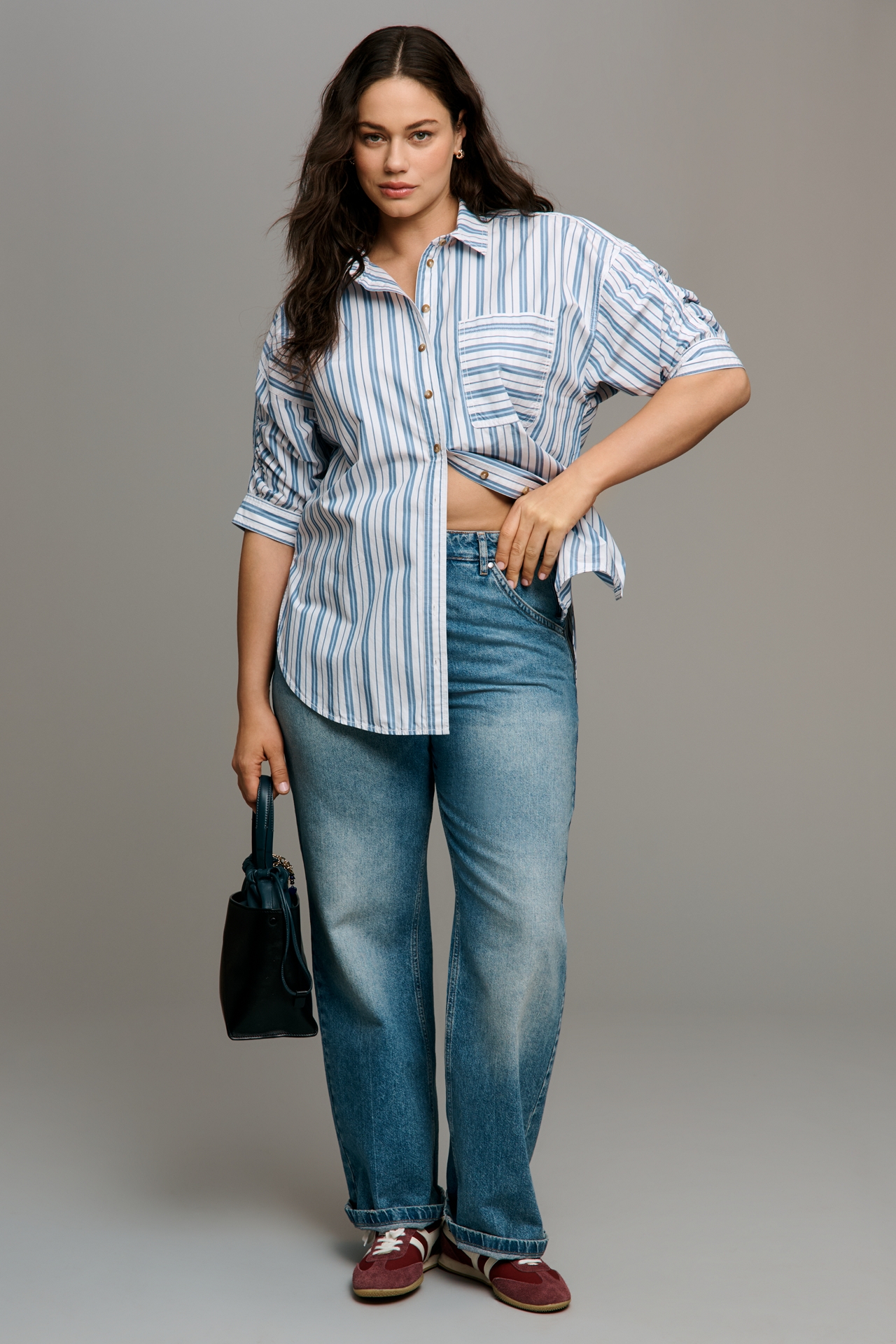 Pilcro Ruched Sleeve Buttondown Shirt