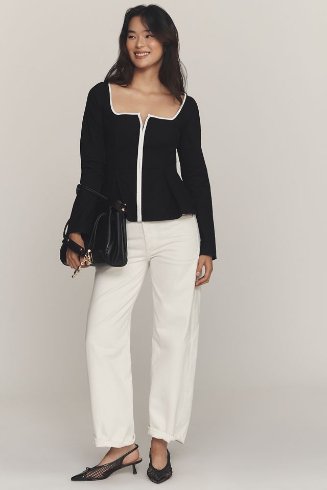 Maeve Zip-Front Square-Neck Blouse | Anthropologie