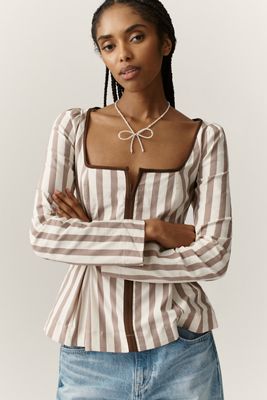 Maeve Long-Sleeve Scallop Tie-Front Blouse | Anthropologie