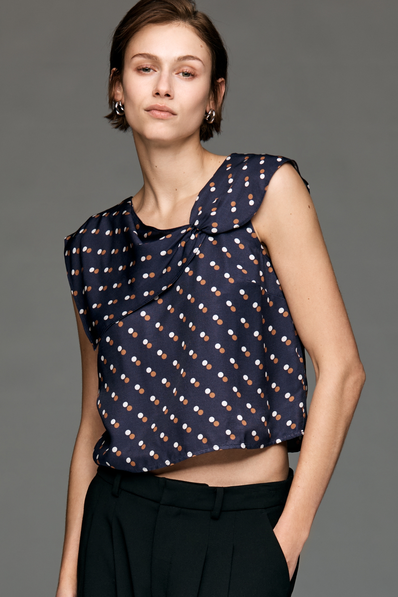 Maeve Short-Sleeve Draped Asymmetric Top