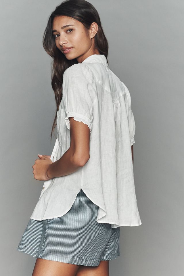 Aly 100% European Linen Puff-Sleeve Blouse | Anthropologie